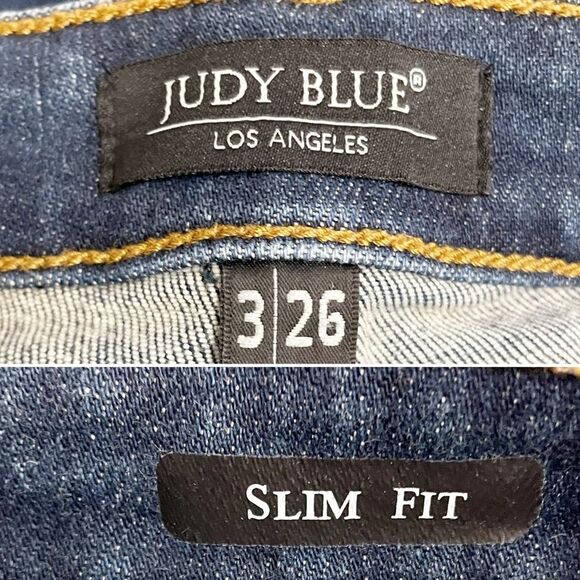 Judy Blue Slim Tapered Jeans Dark Wash Distressed Denim Straight Leg Size 26 | 2 - Picture 10 of 13